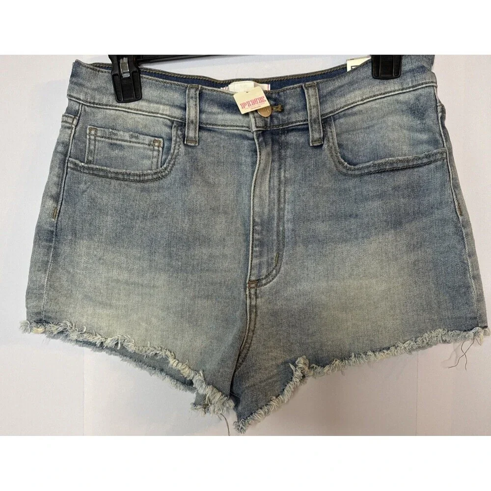 Pink Victoria Secret High‎ Waisted Cut off Shorts Womens 10 Blue Denim Frayed